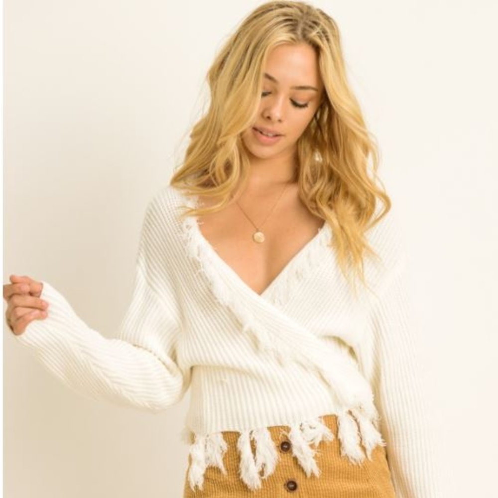 *SALE!*  FLIRTY Fringe Front Tie Sweater